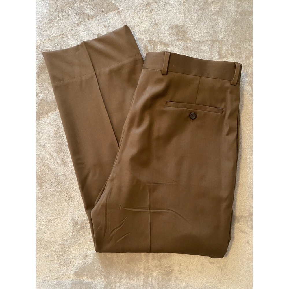 Pronto‎ Uomo Mens Brown 100% Wool Dress Slacks Pants Size 36x29 Tailored Classic